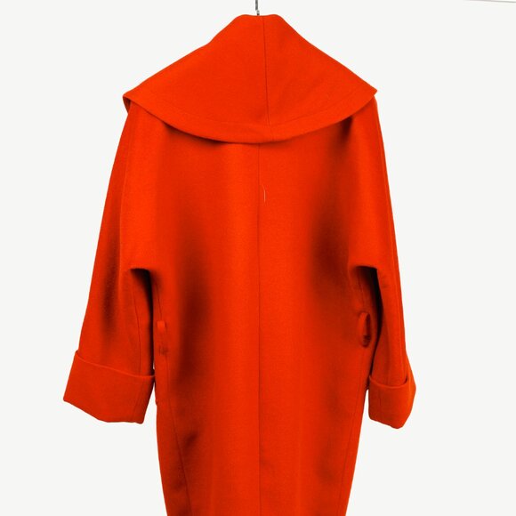 Tavan & Mitto Red Wool Shawl Collar Kimono-Sleeve Midi Coat - Picture 2 of 9